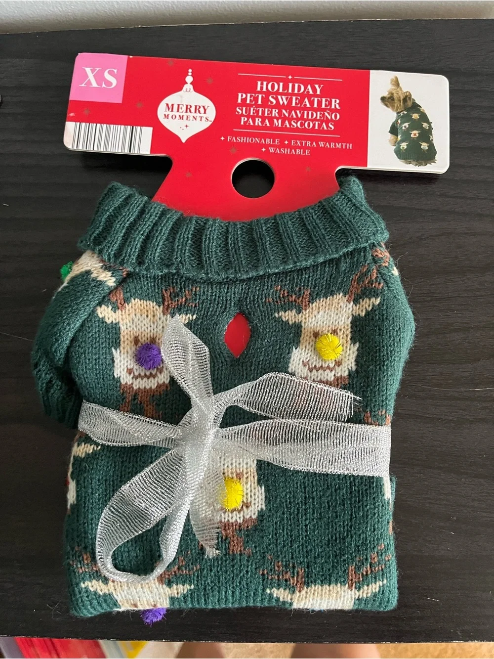 Green Reindeer Holiday Dog Sweater - XS